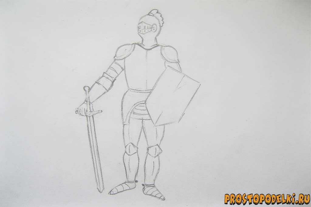 Как нарисовать средневекового рыцаря в доспехах с мечом и щитом поэтапно — пошаговые уроки рисования