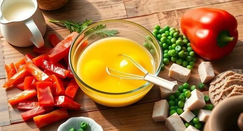 Быстрый омлет с овощами и ветчиной: пошаговый рецепт