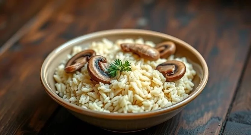 Сливочный рис с грибами в мультиварке