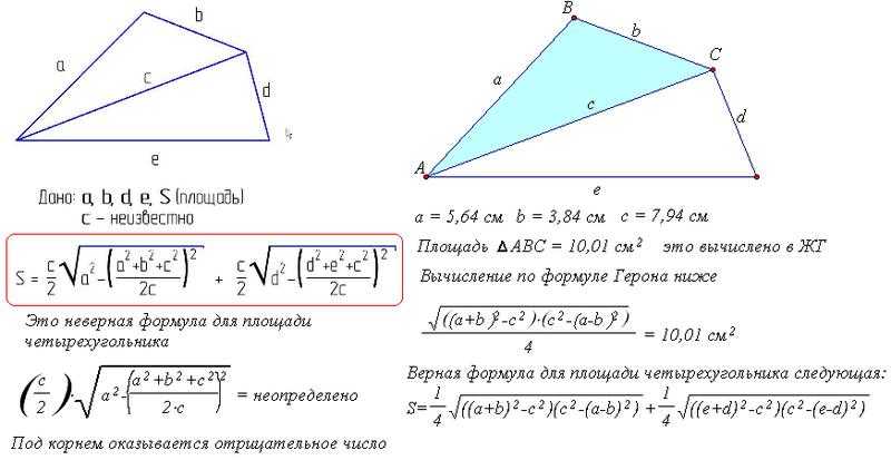 Как определить площадь четырехугольника